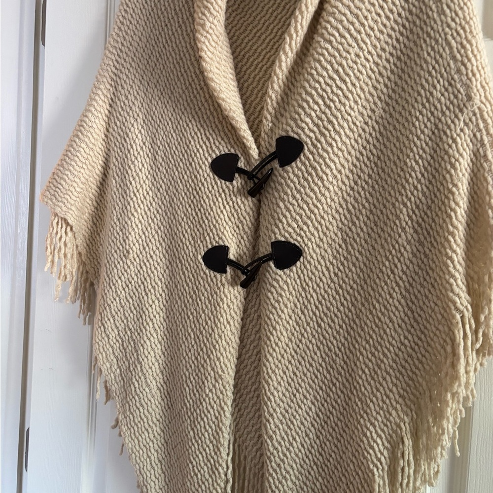 Cream Knit Poncho with Toggle Closures